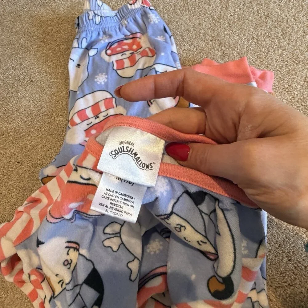 Squishmallows Girls Pajama Set and T Shirt Casual Blue White Logo Size 8 Knit